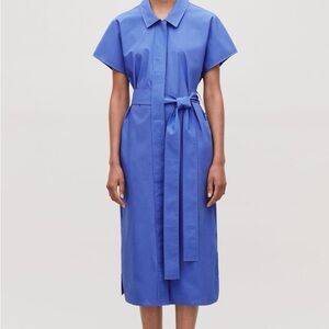 Cos Woven-jersey Belted Shirt Dress In Blue